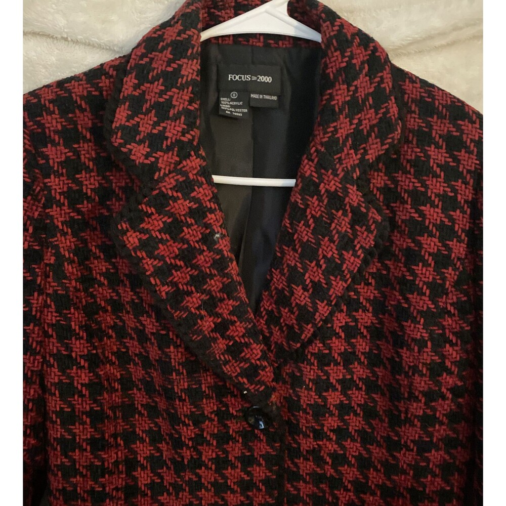 FOCUS 2000 Red Checked Women’s Size 8 Red Button Front Blazer Jacket with Lining